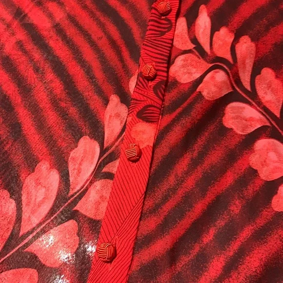 Vera Cristina Red Floral Print Sheer Silk Tunic Size M - Picture 7 of 8